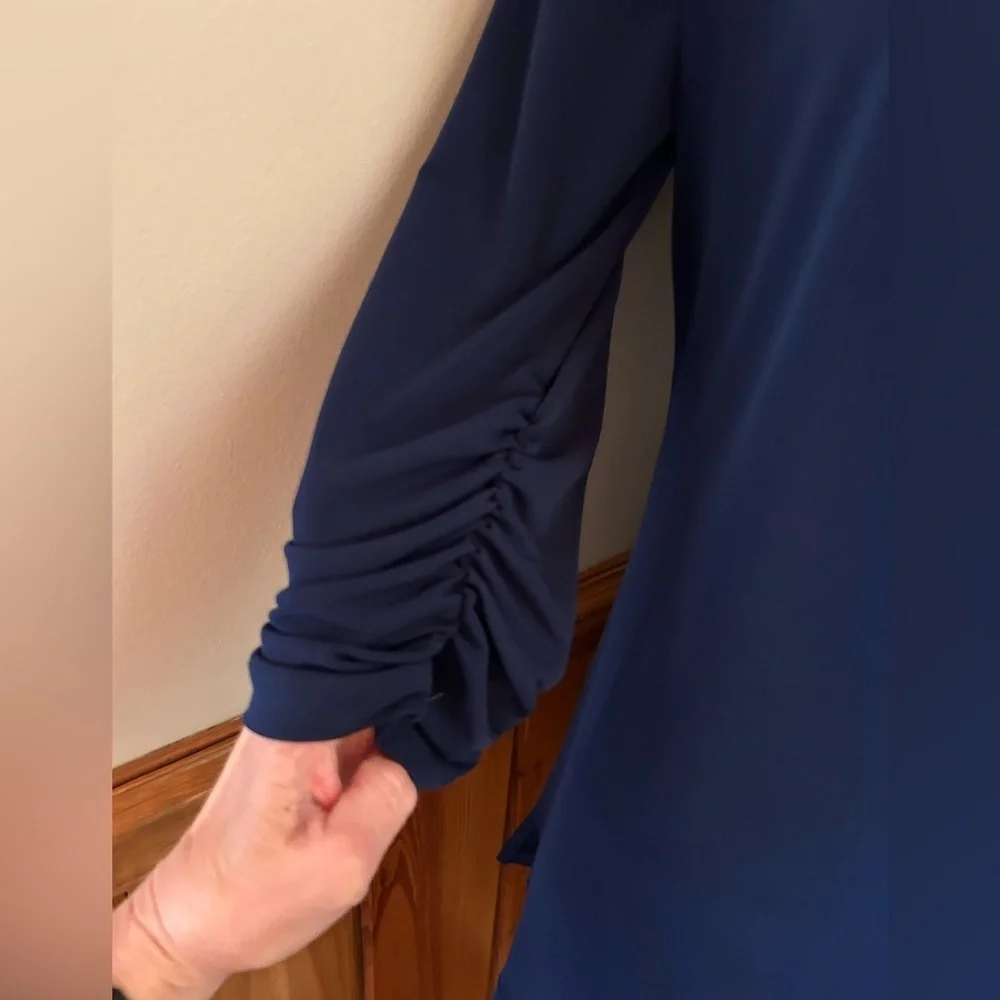 Susan Graver XXS navy blue long fitted tunic w 3/4 sleeves, mini dress, petite - Picture 3 of 7